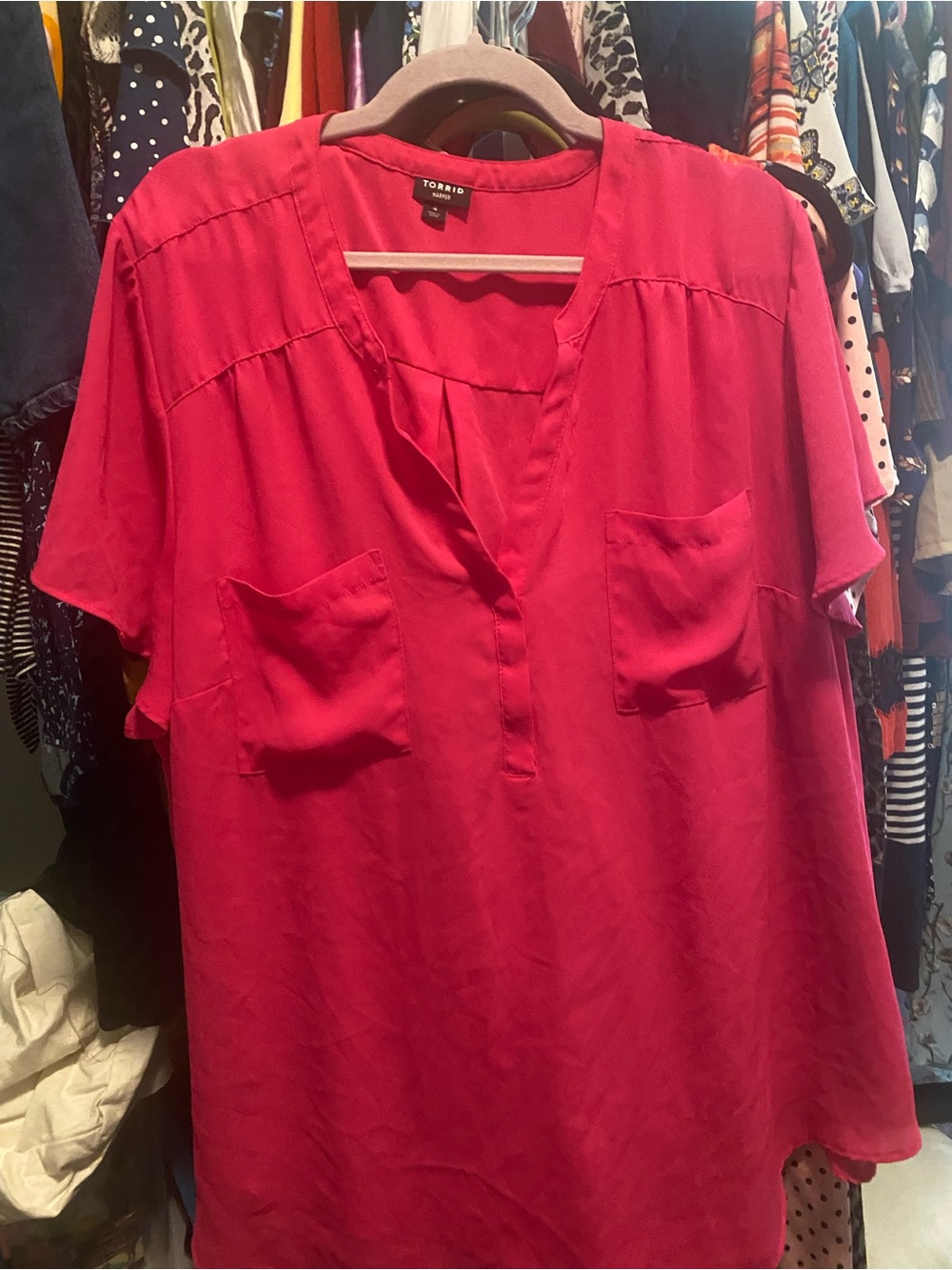 torrid Bright Hot Pink Split V Tunic with Front Pockets